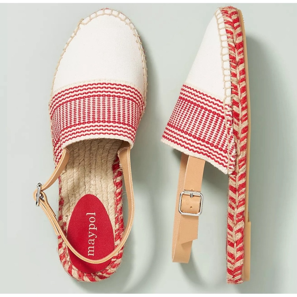 Anthropologie x Maypol Sonny Slingback Red and White Espadrilles NWT SZ 10
